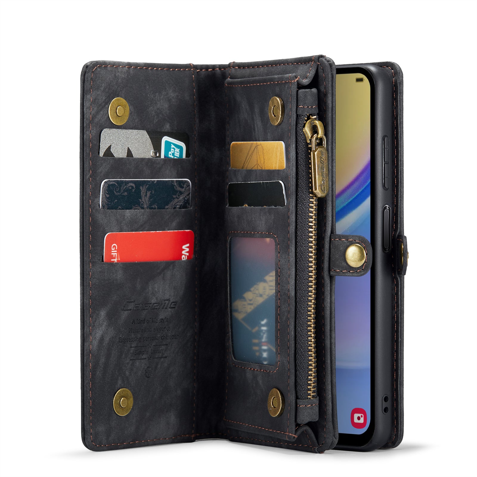 For Samsung Galaxy A16 5G / A16 4G Case CASEME 008 Series Detachable Leather Zipper Wallet Phone Cover - Black For Samsung Galaxy A16 5G / A16 4G Case CASEME 008 Series Detachable Leather Zipper Wallet Phone Cover - Black